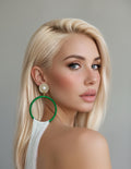 Wild Muse lightweight fringe earrings, green silk hoop with white fringe and pearl detail, handmade by Dana Kelly