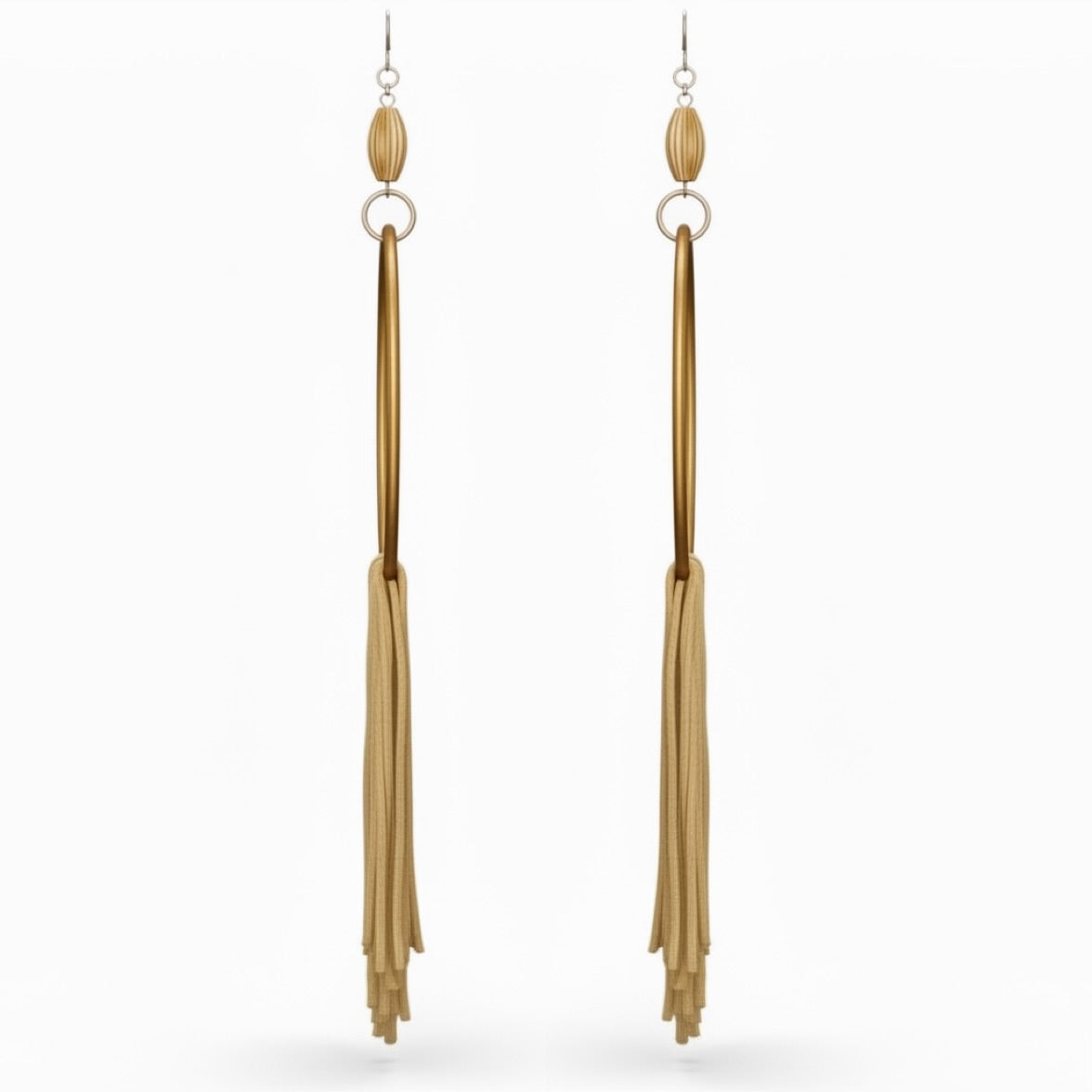 Golden Muse lightweight fringe earrings, gold silk wrapped hoop, handmade statement jewelry by Dana Kelly