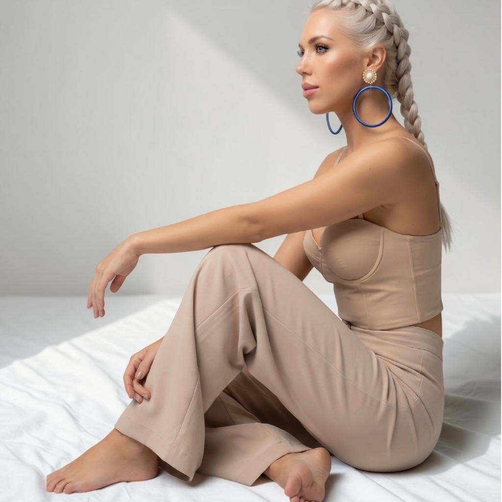 Royal Muse silk hoop earrings, blue silk with gold and pearl detail, lightweight statement jewelry by Dana Kelly