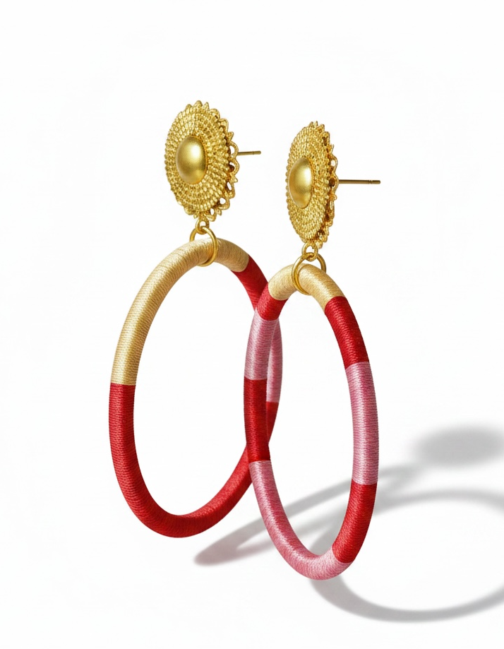 Sunkissed Muse silk hoop earrings, orange pink magenta cream silk, lightweight statement jewelry by Dana Kelly