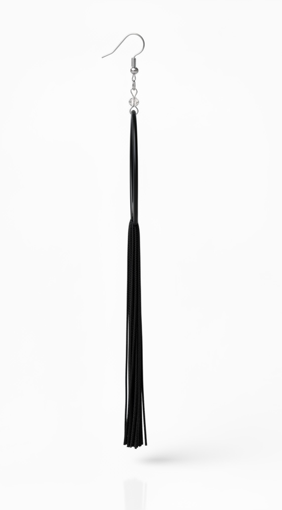 Midnight Muse lightweight fringe earrings, black silk hoop, silver french wire, handmade by Dana Kelly