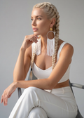 Blanca Muse lightweight fringe earrings, white silk hoop, ultra feminine statement jewelry by Dana Kelly