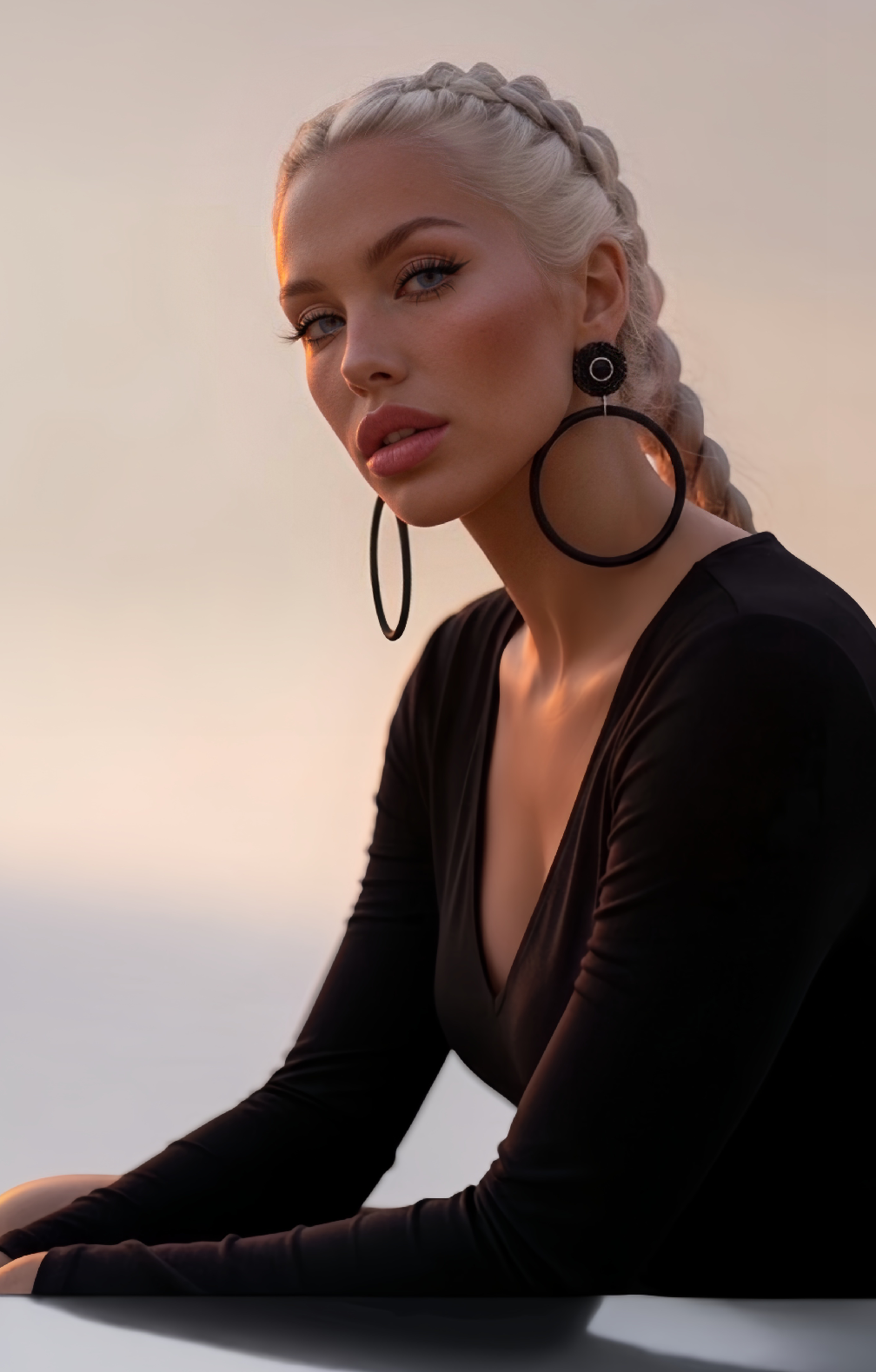 Noir Muse silk hoop earrings, black silk with chain detail, lightweight statement jewelry by Dana Kelly