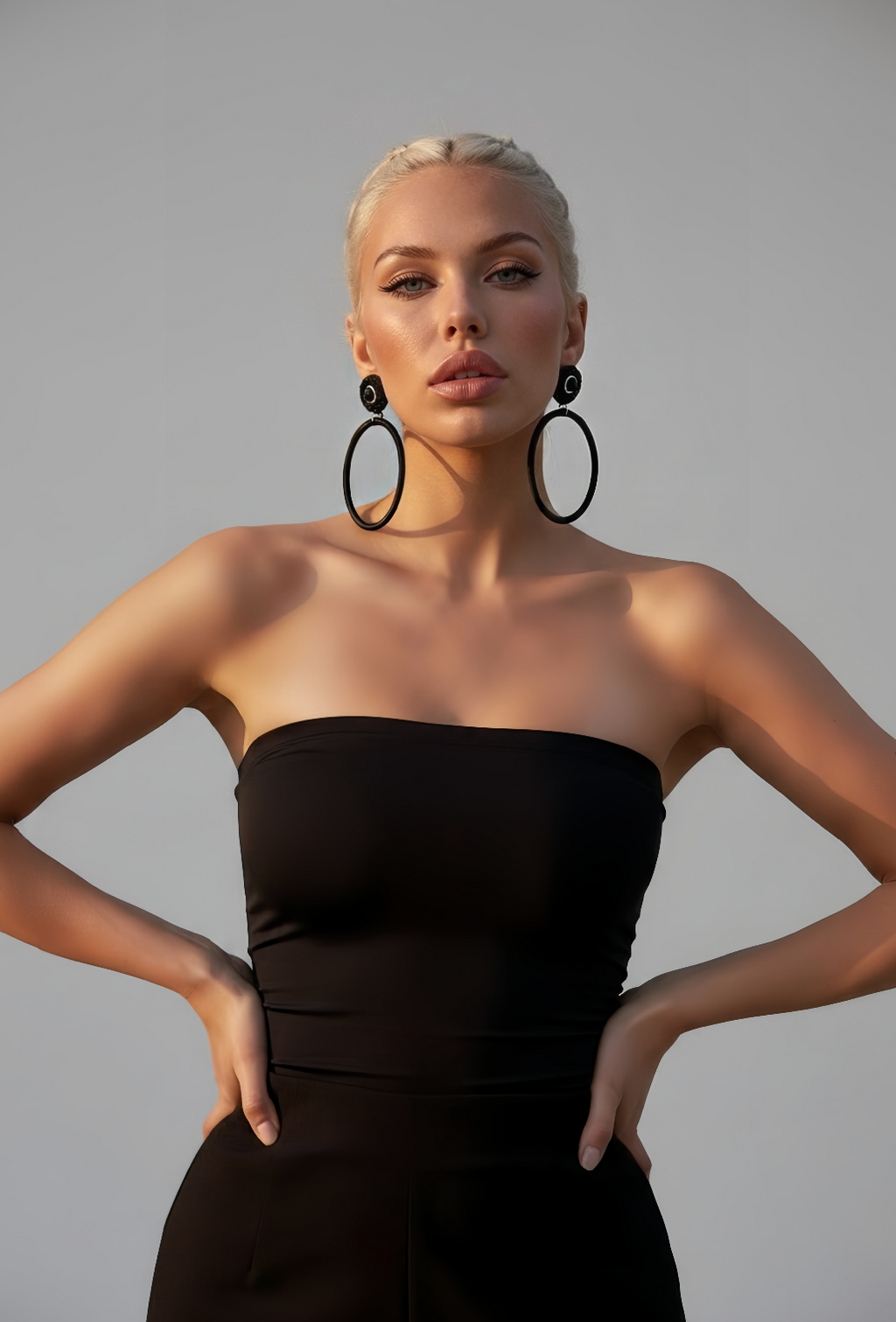 Noir Muse silk hoop earrings, black silk with chain detail, lightweight statement jewelry by Dana Kelly