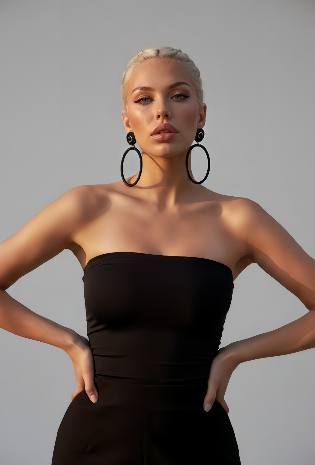 Noir Muse silk hoop earrings, black silk with chain detail, lightweight statement jewelry by Dana Kelly