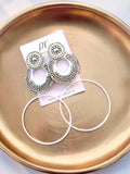 Luna Muse silk wrapped hoop earrings, white silk with pearls and rhinestone rhinestones , lightweight statement earrings by Dana Kelly